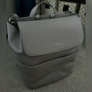 Mina Baie Full Kinney Backpack in Grey Vegan Leather